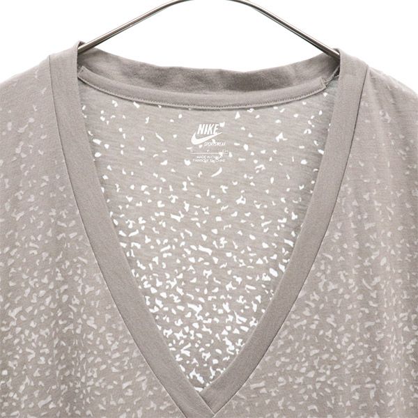 ナイキ 総柄 半袖 Vネック Tシャツ S グレー NIKE フレンチスリーブ レディース