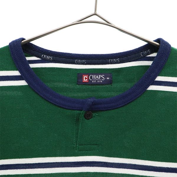チャップス ボーダー 半袖 ヘンリーネック Tシャツ M グリーン CHAPS メンズ