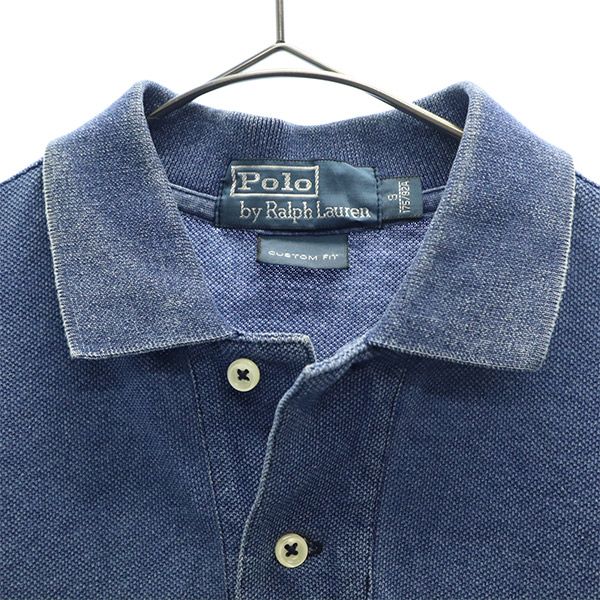 ポロラルフローレン ビッグポニー 半袖 ポロシャツ S ブルー POLO RALPH LAUREN 鹿の子地 カスタムフィット インディゴ メンズ