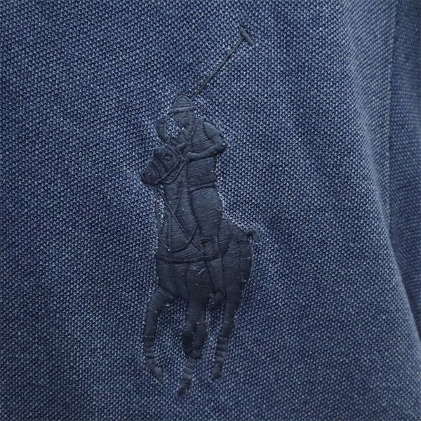 ポロラルフローレン ビッグポニー 半袖 ポロシャツ S ブルー POLO RALPH LAUREN 鹿の子地 カスタムフィット インディゴ メンズ