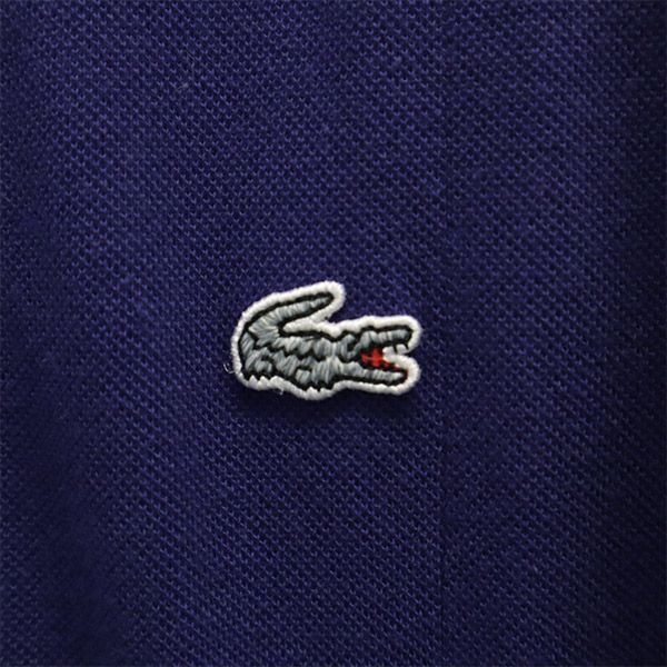 ラコステ 日本製 ロゴワッペン ノースリーブ ワンピース 36 ブルー系 LACOSTE 鹿の子地 レディース