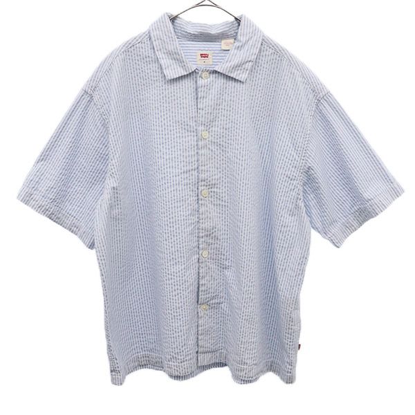 Levi's リーバイス シアサッカー ストライプ 半袖 シャツ M ブルー シアサッカー地 メンズ