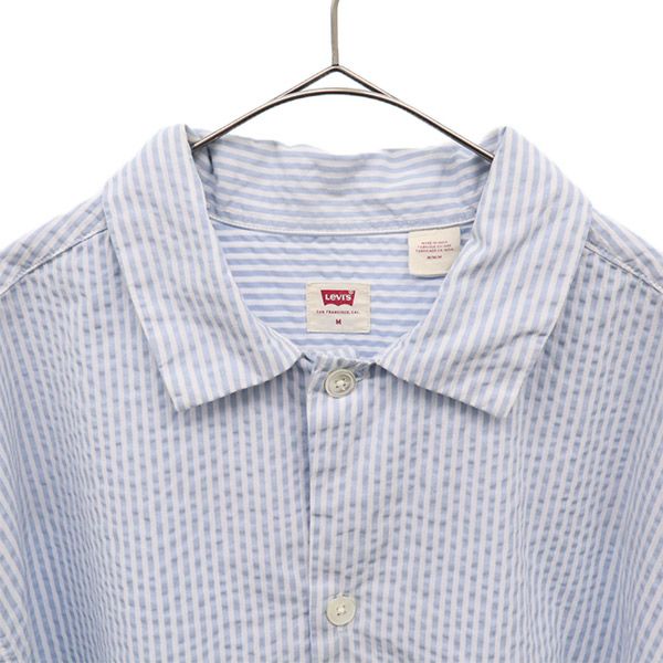 Levi's リーバイス シアサッカー ストライプ 半袖 シャツ M ブルー シアサッカー地 メンズ