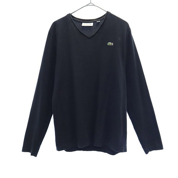 ラコステ ロゴワッペン 長袖 Vネック Tシャツ S ブラック LACOSTE ロンT メンズ