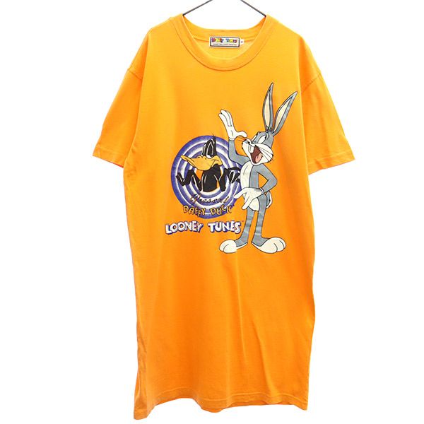 ルーニーテューンズ バックスバニー プリント 半袖 ワンピース 95 オレンジ LOONEY TUNES ロング丈Tシャツ レディース