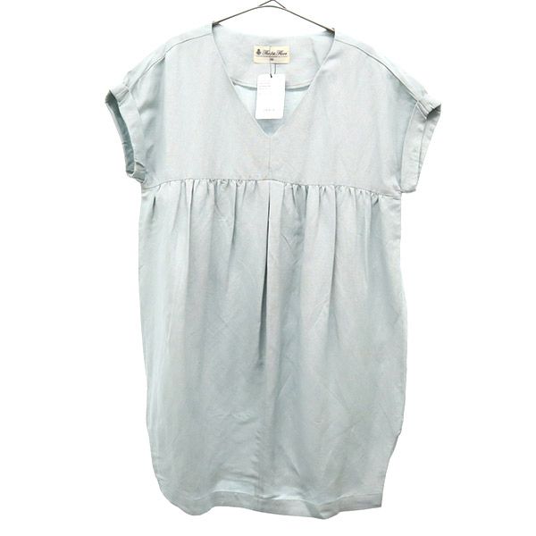 未使用 The 1st. Floor ザファーストフロアー リネンブレンド 半袖 コクーン ワンピース F ブルー ナノユニバース レディース