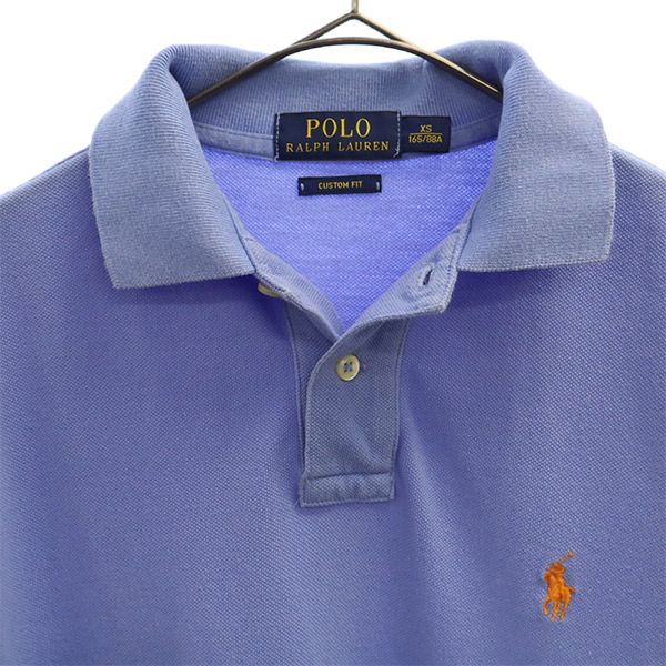 ポロラルフローレン 刺繍 半袖 ポロシャツ XS ブルー POLO RALPH LAUREN 鹿の子地 カスタムフィット メンズ