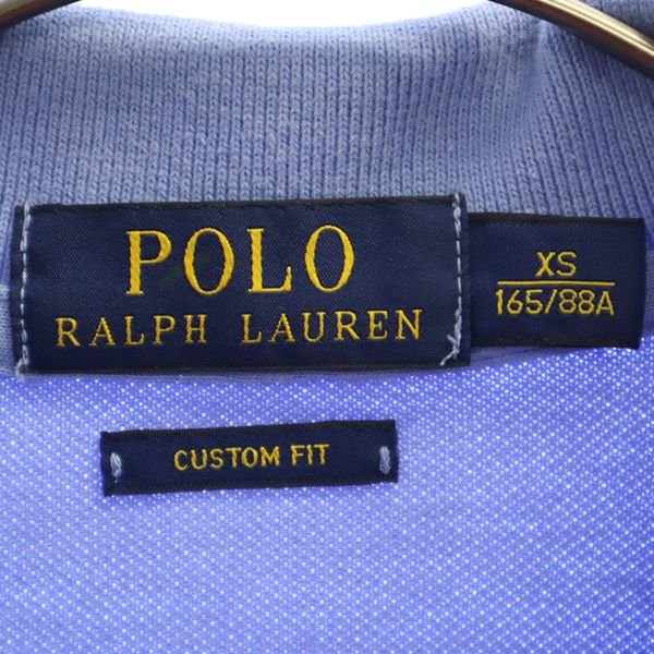 ポロラルフローレン 刺繍 半袖 ポロシャツ XS ブルー POLO RALPH LAUREN 鹿の子地 カスタムフィット メンズ