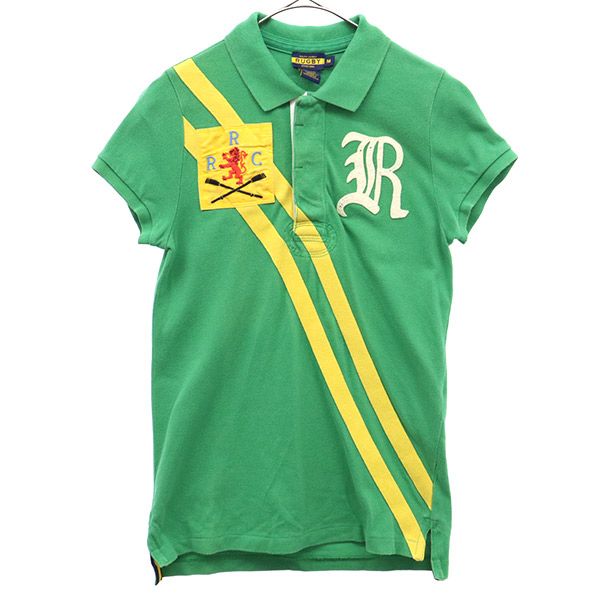 ラルフローレンラグビー ワッペン 半袖 ラガーシャツ M グリーン RALPH LAUREN RUGBY ポロシャツ レディース