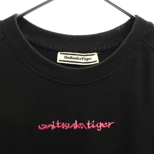 オニツカタイガー ロゴ刺繍 半袖 スウェット XS ブラック ONITSUKA TIGER カットオフ Tシャツ レディース