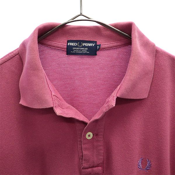 フレッドペリー 日本製 半袖 ポロシャツ L ピンク FRED PERRY 鹿の子地 メンズ