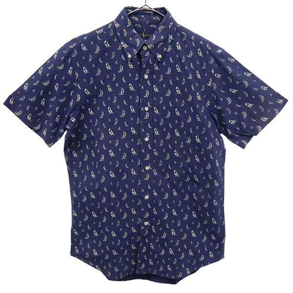 ラルフローレン 総柄 半袖 ボタンダウンシャツ S ネイビー RALPH LAUREN メンズ