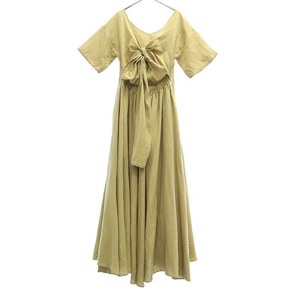 AULA AILA アウラアイラ リネンブレンド 刺繍 半袖 ロングワンピース 0 ベージュ レディース