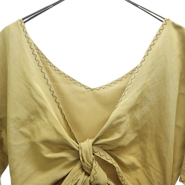 AULA AILA アウラアイラ リネンブレンド 刺繍 半袖 ロングワンピース 0 ベージュ レディース