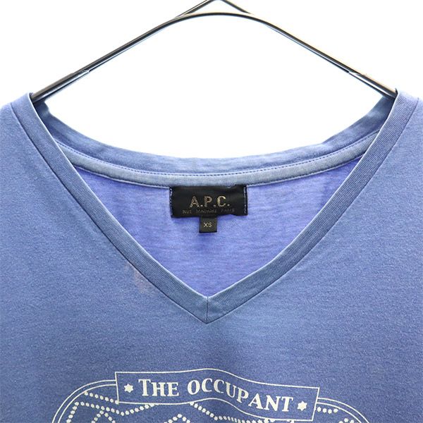 アーペーセー プリント 半袖 Vネック Tシャツ XS ブルー A.P.C. メンズ