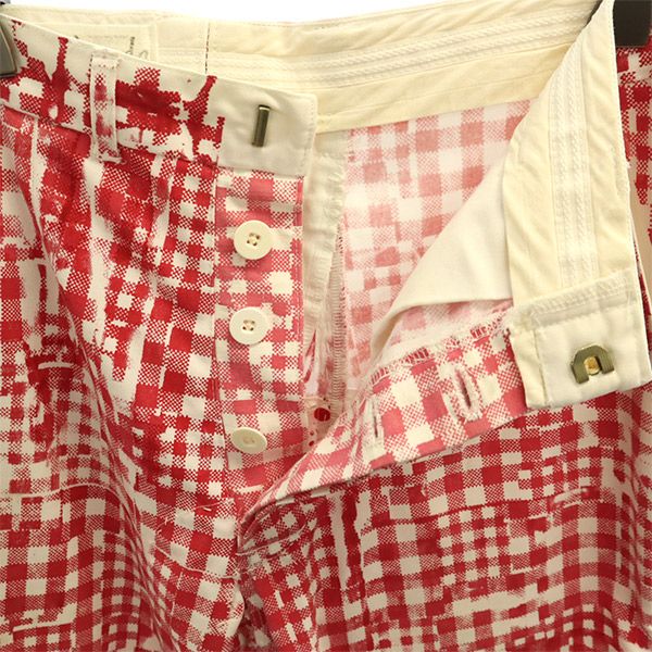 keisuke kanda ケイスケカンダ チェック柄 ストレートパンツ 2 レッド ボタンフライ レディース