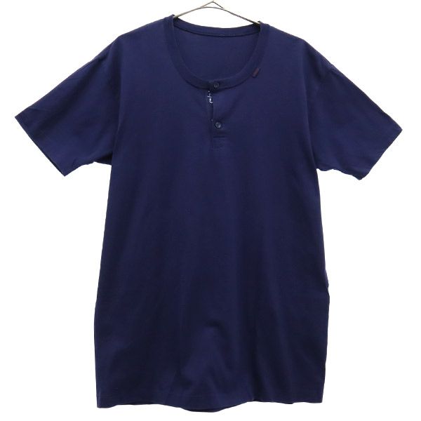 PaPas MANIERE DE HEMING パパス マニエール ド ヘミング ロゴプリント 半袖 ヘンリーネック ポロシャツ S ネイビー メンズ