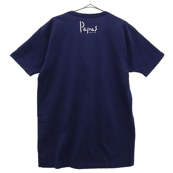 PaPas MANIERE DE HEMING パパス マニエール ド ヘミング ロゴプリント 半袖 ヘンリーネック ポロシャツ S ネイビー メンズ