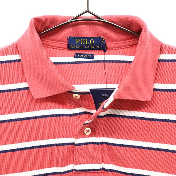 未使用 ポロラルフローレン ボーダー 半袖 ポロシャツ M ピンク POLO RALPH LAUREN メンズ