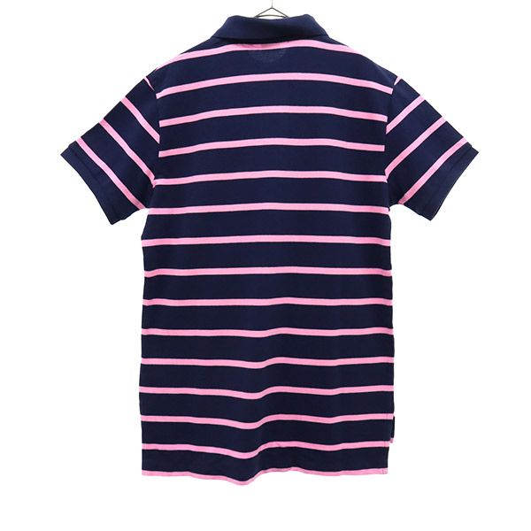 未使用 Polo by Ralph Lauren ポロバイラルフローレン ボーダー 半袖 ポロシャツ M ネイビー×ピンク 鹿の子 メンズ