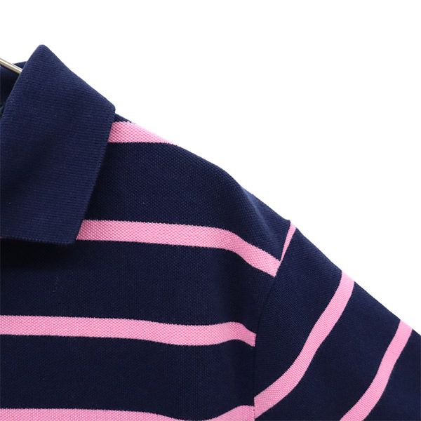 未使用 Polo by Ralph Lauren ポロバイラルフローレン ボーダー 半袖 ポロシャツ M ネイビー×ピンク 鹿の子 メンズ