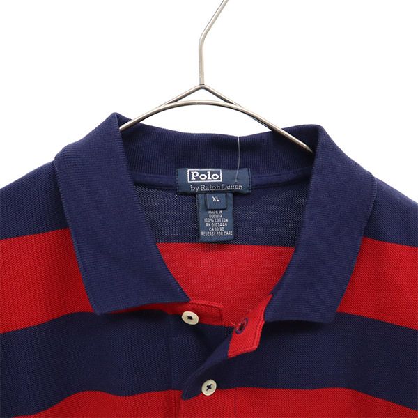 未使用 Polo by Ralph Lauren ポロバイラルフローレン ボーダー 半袖 ポロシャツ XL レッド×ネイビー 鹿の子 メンズ