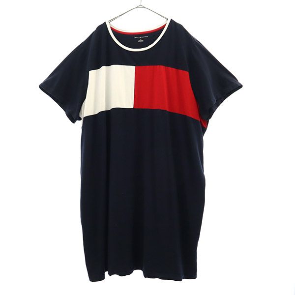 トミーヒルフィガー 切替 半袖 ワンピース 3X ネイビー TOMMY HILFIGER ビッグサイズ レディース