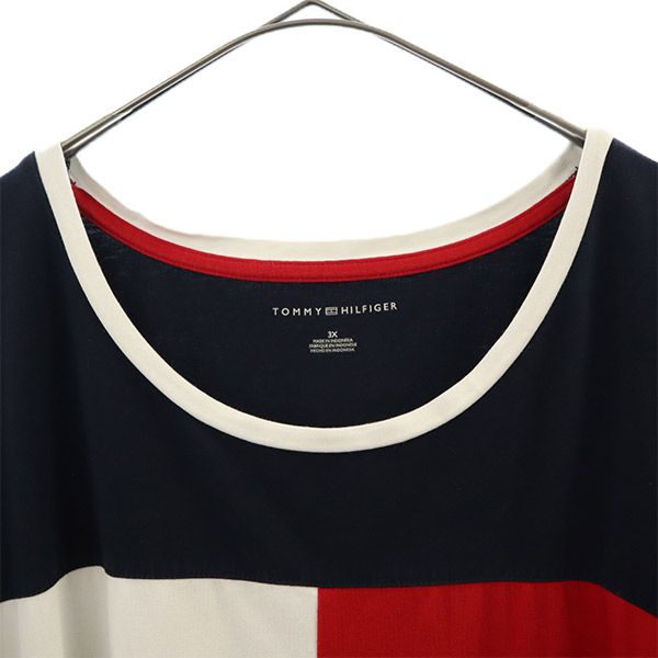 トミーヒルフィガー 切替 半袖 ワンピース 3X ネイビー TOMMY HILFIGER ビッグサイズ レディース