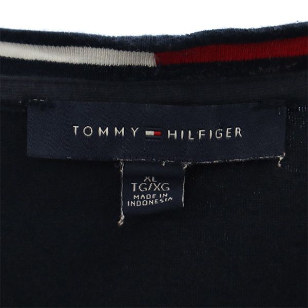 トミーヒルフィガー ドット柄 半袖 Vネック ワンピース XL ネイビー TOMMY HILFIGER レディース