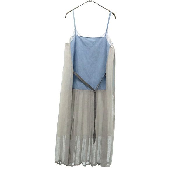 TELA テラ リネンブレンド 切替 キャミワンピース XS ブルー 切替 レディース