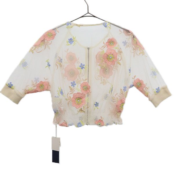 未使用 Lily Brown リリーブラウン LWFJ162030 花柄 半袖 シースルー カーディガン F ホワイト レディース