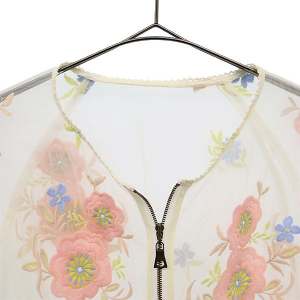 未使用 Lily Brown リリーブラウン LWFJ162030 花柄 半袖 シースルー カーディガン F ホワイト レディース