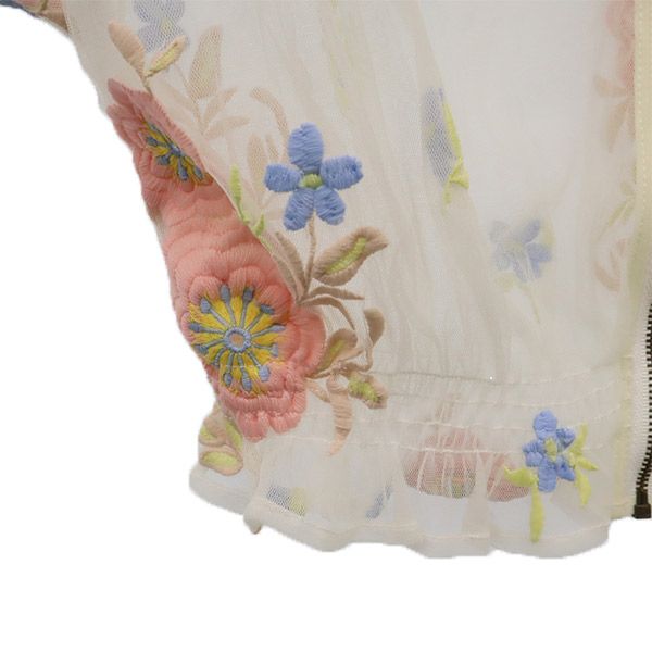 未使用 Lily Brown リリーブラウン LWFJ162030 花柄 半袖 シースルー カーディガン F ホワイト レディース