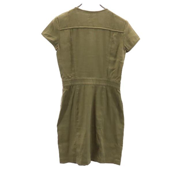 セオリー リネンブレンド 半袖 ワンピース 2 カーキ theory フロントジッパー レディース