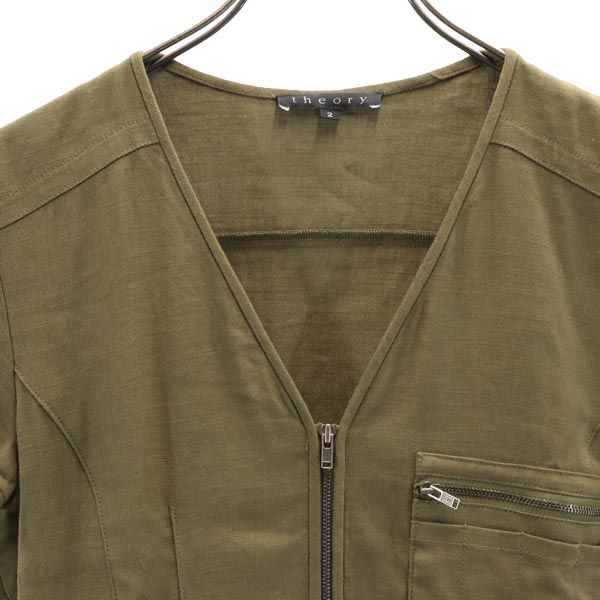 セオリー リネンブレンド 半袖 ワンピース 2 カーキ theory フロントジッパー レディース
