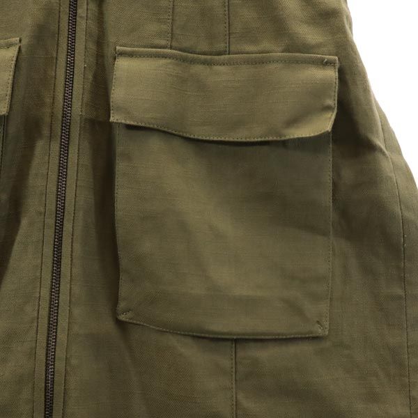 セオリー リネンブレンド 半袖 ワンピース 2 カーキ theory フロントジッパー レディース