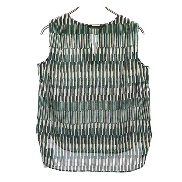 未使用 SHIPS シップス 日本製 ストライプ柄 ノースリーブ ブラウス ONE SIZE グリーン系 シャツ レディース