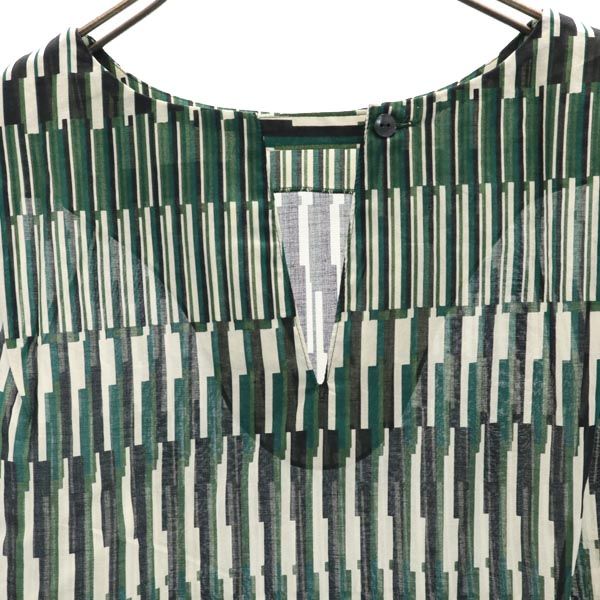 未使用 SHIPS シップス 日本製 ストライプ柄 ノースリーブ ブラウス ONE SIZE グリーン系 シャツ レディース