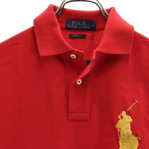 未使用 ポロラルフローレン ビッグポニーロゴ刺繍 半袖 ポロシャツ XS レッド系 POLO RALPH LAUREN 鹿の子地 袖ナンバリング メンズ