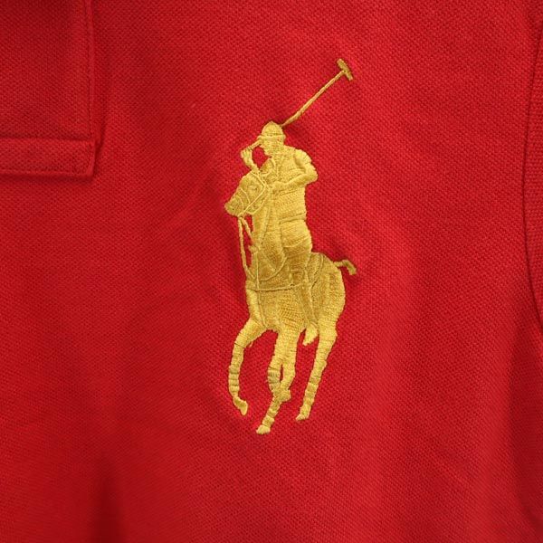 未使用 ポロラルフローレン ビッグポニーロゴ刺繍 半袖 ポロシャツ XS レッド系 POLO RALPH LAUREN 鹿の子地 袖ナンバリング メンズ