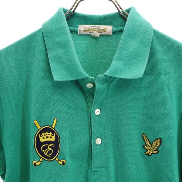 ライルアンドスコット ロゴ刺繍 ゴルフ 半袖 ポロシャツ M グリーン系 LYLE&SCOTT 鹿の子地 メンズ