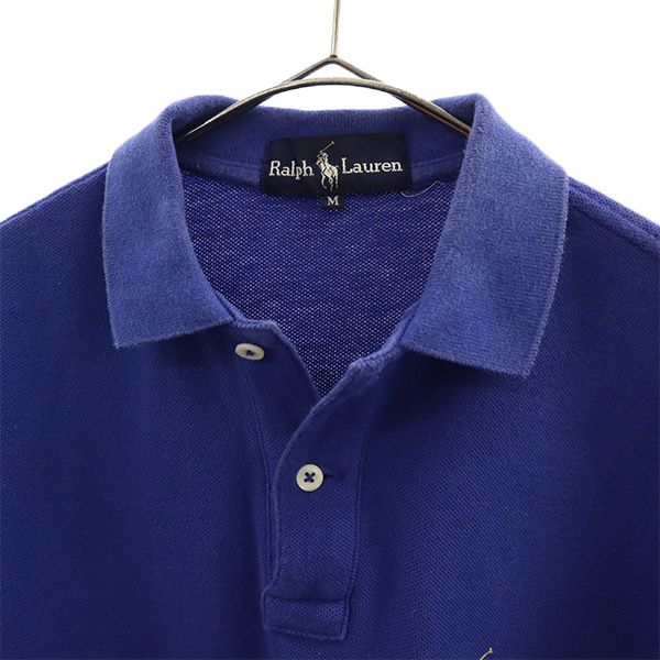 ラルフローレン 刺繍 半袖 ポロシャツ M ブルー RALPH LAUREN 鹿の子 レディース