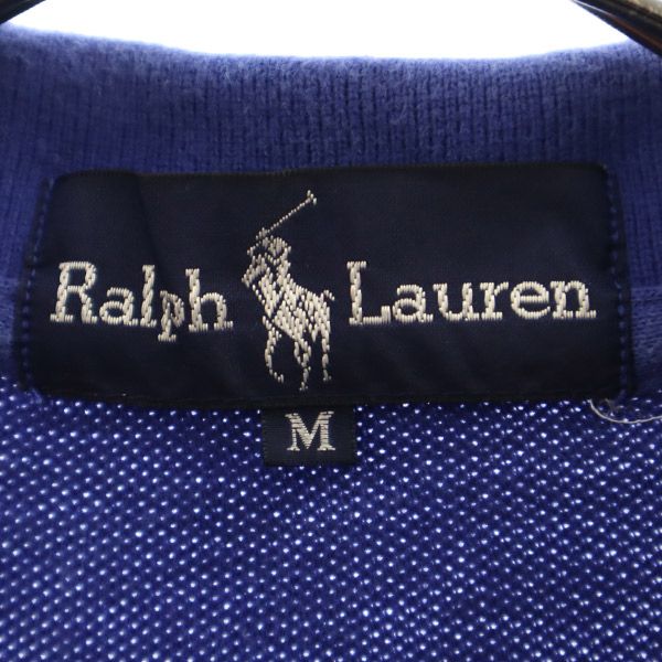 ラルフローレン 刺繍 半袖 ポロシャツ M ブルー RALPH LAUREN 鹿の子 レディース