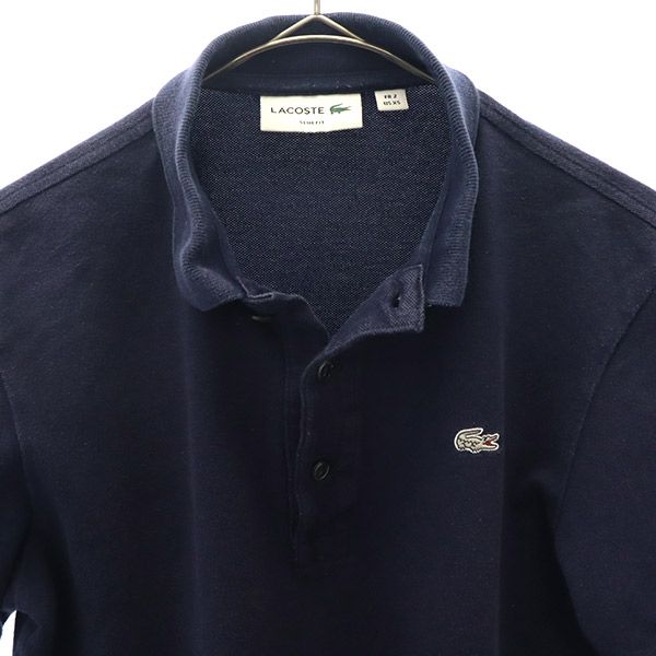 ラコステ ワッペン 半袖 ポロシャツ XS ネイビー LACOSTE 鹿の子 メンズ