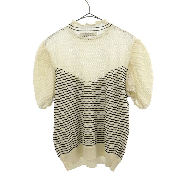 ザラ ボーダー 半袖 セーター L ホワイト系 ZARA ニット レディース