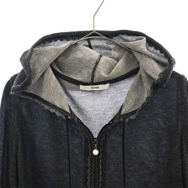 Rene ルネ 長袖 ニット ジップパーカー 36 グレー カーディガン ジャケット レディース