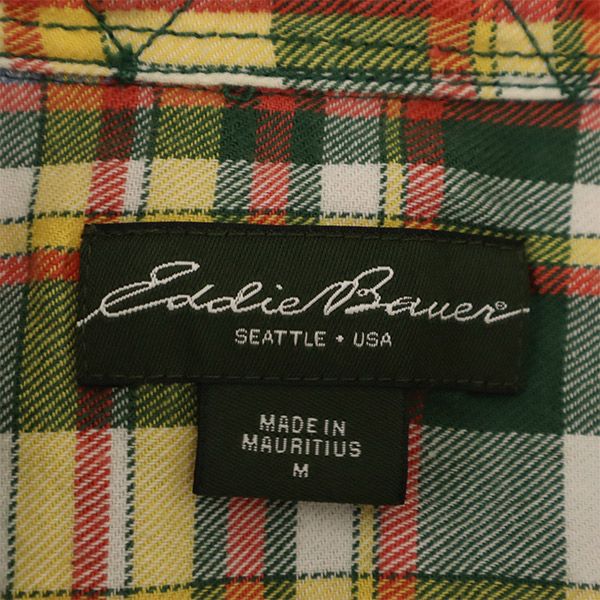 エディーバウアー チェック柄 半袖 シャツ M グリーン×イエロー Eddie Bauer メンズ