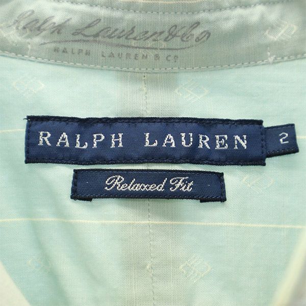 RALPH LAUREN ラルフローレン 総柄 長袖 バンドカラーシャツ 2 グリーン レディース