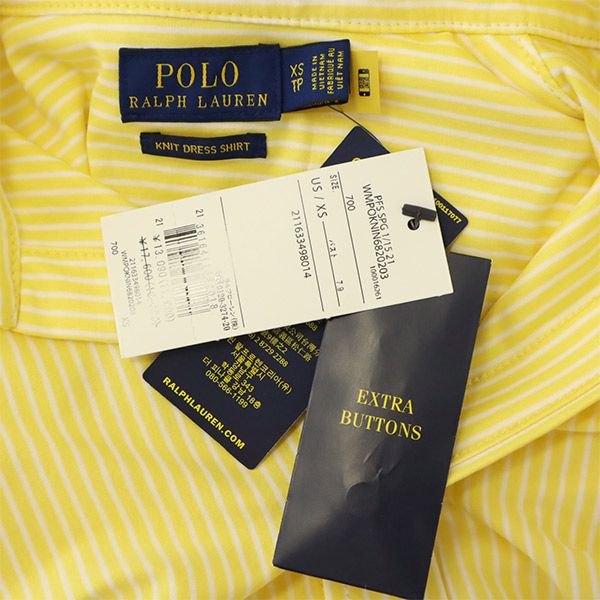 未使用 ポロラルフローレン ストライプ 長袖 シャツ XS イエロー POLO RALPH LAUREN レディース