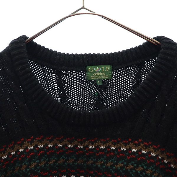 adidas アディダス ウールブレンド 総柄 ゴルフ 長袖 セーター L ブラック スポーツ ニット メンズ